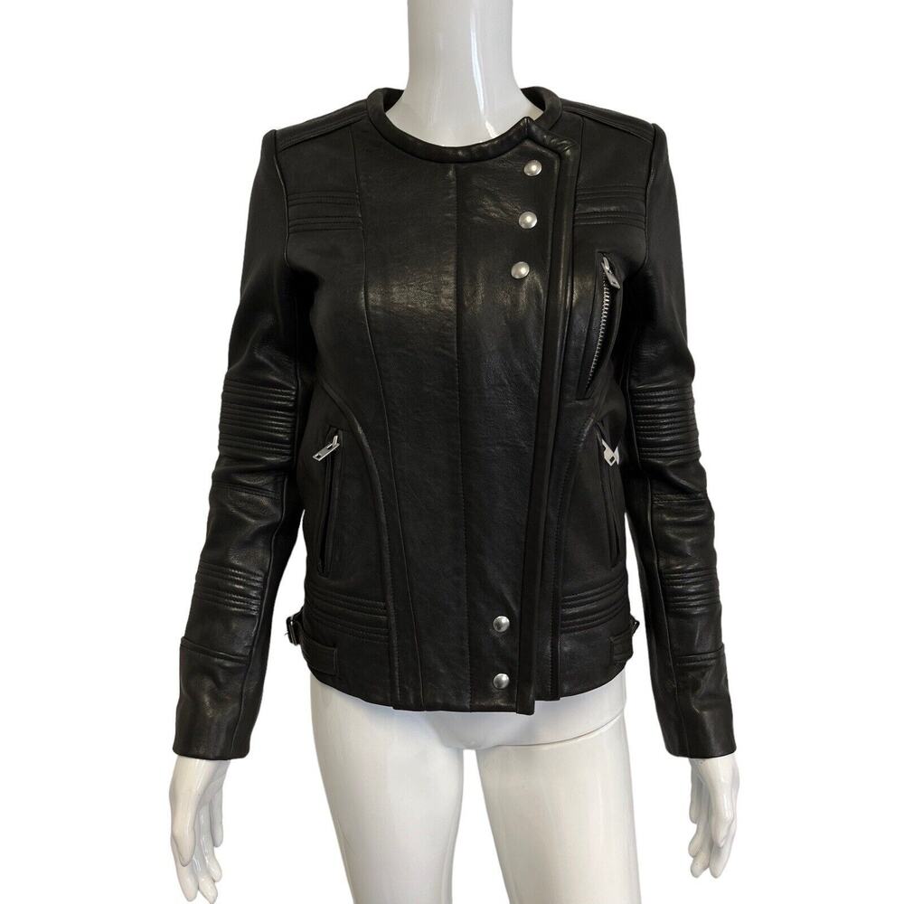 IRO Black 100% Lamb Leather JOSS Full Zip Biker Jacket Size 34 US 2